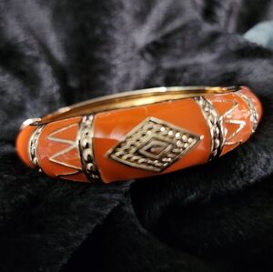 NWOT Orange and Gold Hinged Bangle Bracelet